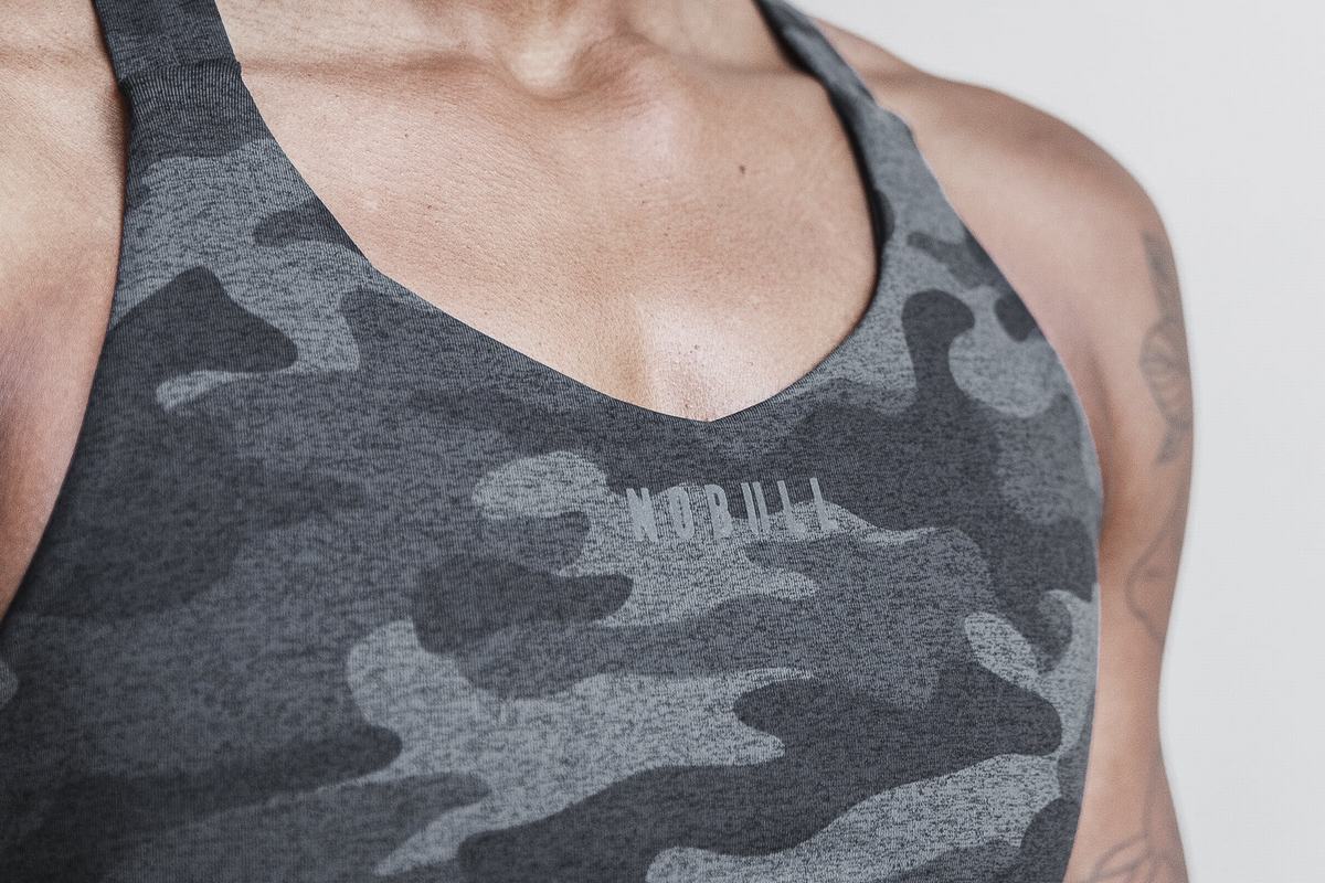 Nobull Pace Plush Heather Women's Sports Bras Dark Grey Camo | Australia (IB8205)